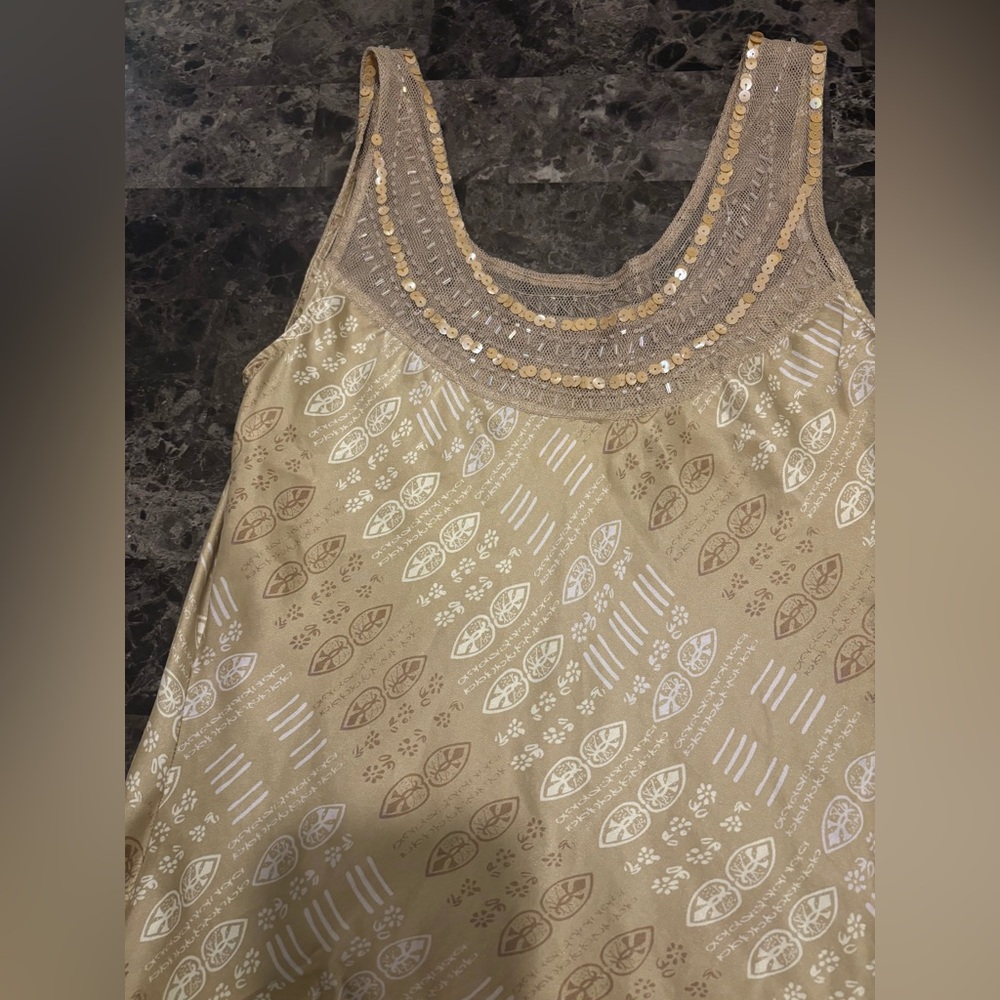 Vintage Old Navy 100% Silk Top M Beaded Y2K Neutral Softcore Blouse - Picture 2 of 6